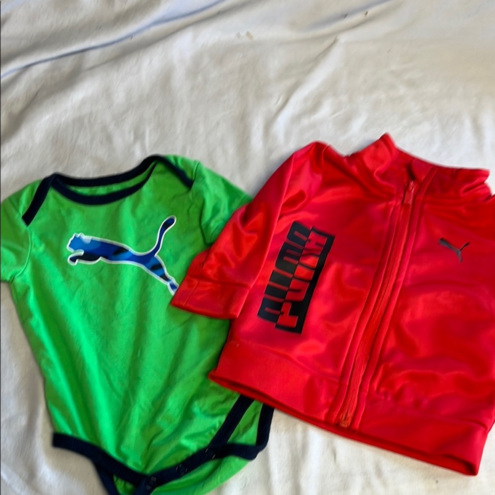 3-6M Puma Infant Bodysuit and Jacket Set - Vibrant Green and Red